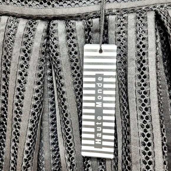 Black Mesh Striped A-Line Skirt By Haute Monde Size L Womens Elegant Mid-Length - Picture 7 of 12
